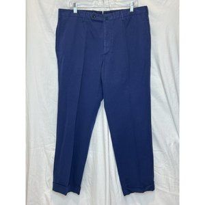 Incotex 38 X 29 Cuffed Navy Blue Pants Chinoland Linen Blend